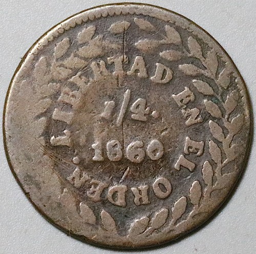 1860 Mexico Durango 1/4 Real Un Quarto Quartilla Copper Coin (26061401R)