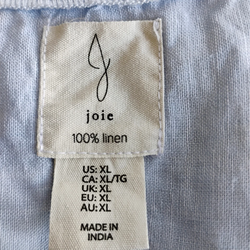 Blusa JOIE Azul Hielo Sin Mangas Abotonada 100% Lino Camisa ~ Talla XL Foto 2 de 4