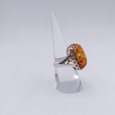 Large Amber Ring Sterling Silver Size 7