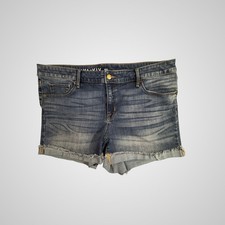 Ava Viv Womens Plus 16W Midi Denim Shorts Super Stretch Blue Raw Hem Frayed