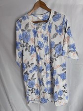 Casual Night Blue White Floral Nightgown Lace Trim Sleepshirt 100 Cotton