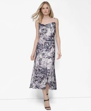 DKNY Women's Sleeveless Cowl Neck Midi Slip Dress Blackgray 14 | MSRP $139