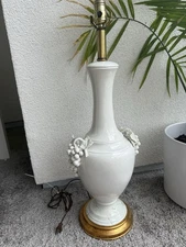 Fredrick Cooper White Glazed Ceramic Table Lamps With Grape Clusters