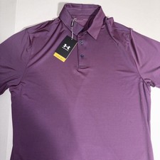 NWT Under Armour Golf Polo Mens L Blue Pink Stripe UPF 50 Loose Shirt NEW