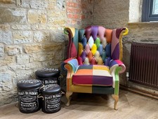 QUEEN ANNE SCROLL CHESTERFIELD MULTICOLOUR WING ARM CHAIR