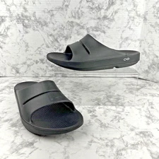 Oofos Ooahh Recovery Slide Sandals Size M 9 W 11 Solid Black Rubber Slip On