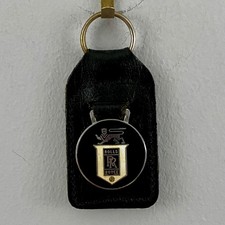 Rolls Royce Vintage 70s Leather Key Fob Men OS Black Enamel Logo Made In England