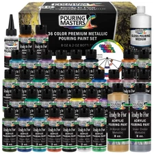 36-Color Metallic Ready to Pour Acrylic Pouring Paint Set, Silicone Oil & Gloss