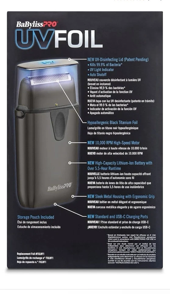 BaBylissPRO UVFOIL UV-Disinfecting Metal Single Foil Shaver New Shipping - Image 4 of 4