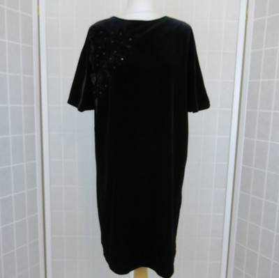 RJR John Rocha Dress 12 Black Velvet Floral Applique Special Occasion Party