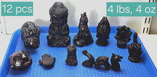 [4 lb, 4 oz] NEW 12 PC Garnet Crystal Carvings: Buddha, Turkey, Hands, Wolf, Ram
