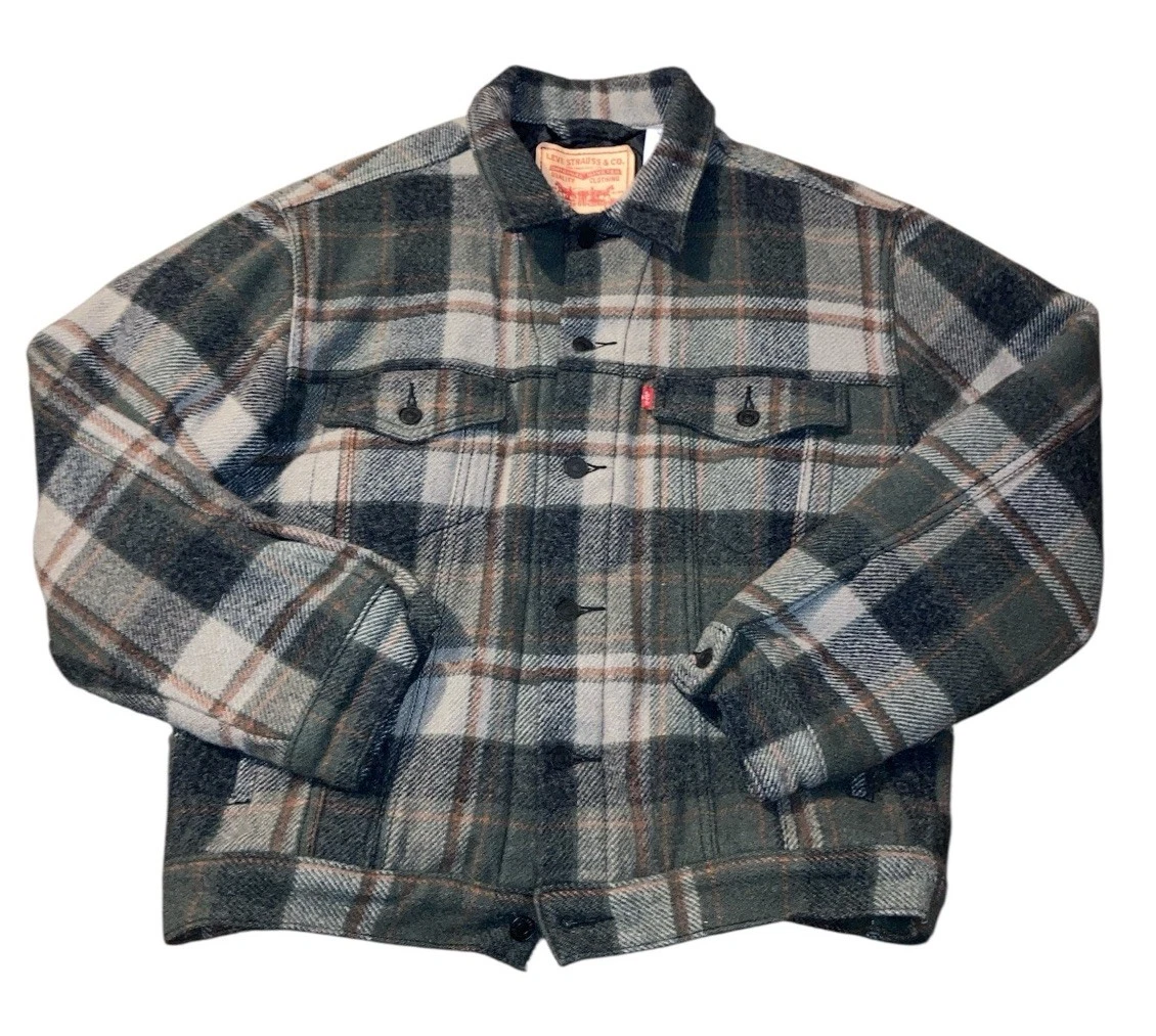 Levi's Plaid Wool Rayon Blend Quilted Trucker Jacket Size Medium Coat
