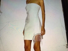 cinq a sept dress NWT’s Rhinestone Fringe Mini “SammyD” Ivory Dress 4, $495.00.