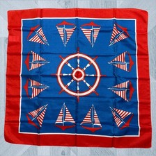 Nautical Square Scarf Womens Blue Red Sailboat Striped Beach Coastal Italy
