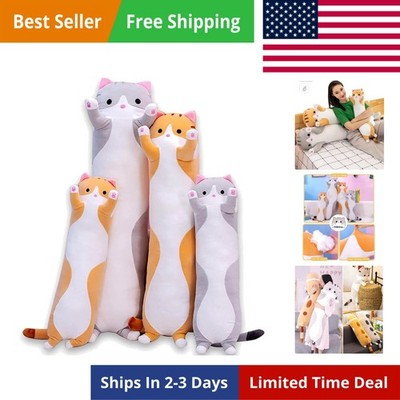 Cute Cat Plush Long Body Pillow Cuddle Cartoon Stuffed Animals Cat Plushie So...