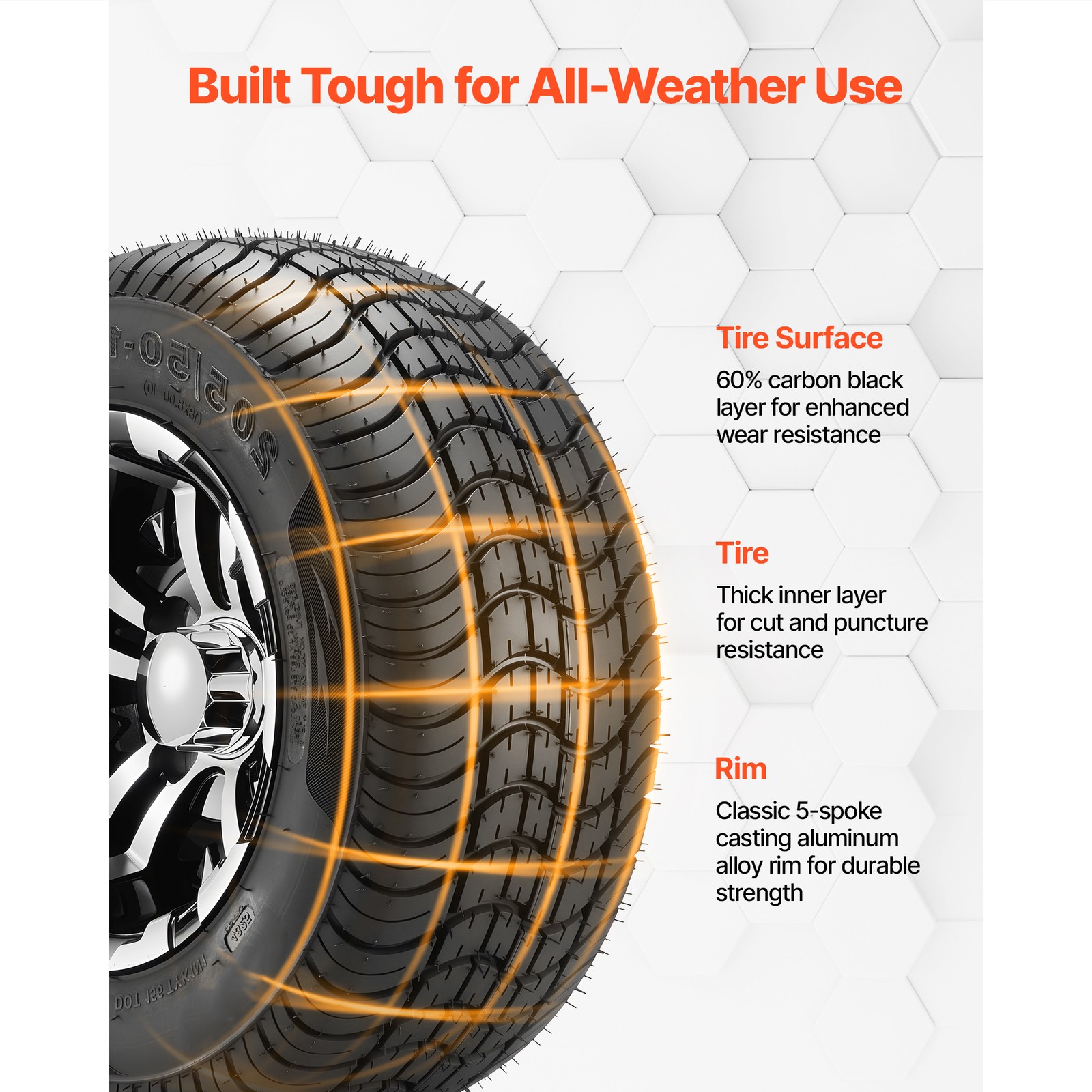 Uimoso Golf Cart Wheels & Tires Set of 4 10" 205/50-10 Compatible with Club Car