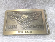 North American Fishing Club Life Member Gold Belt Buckle Ron Heath Vintage