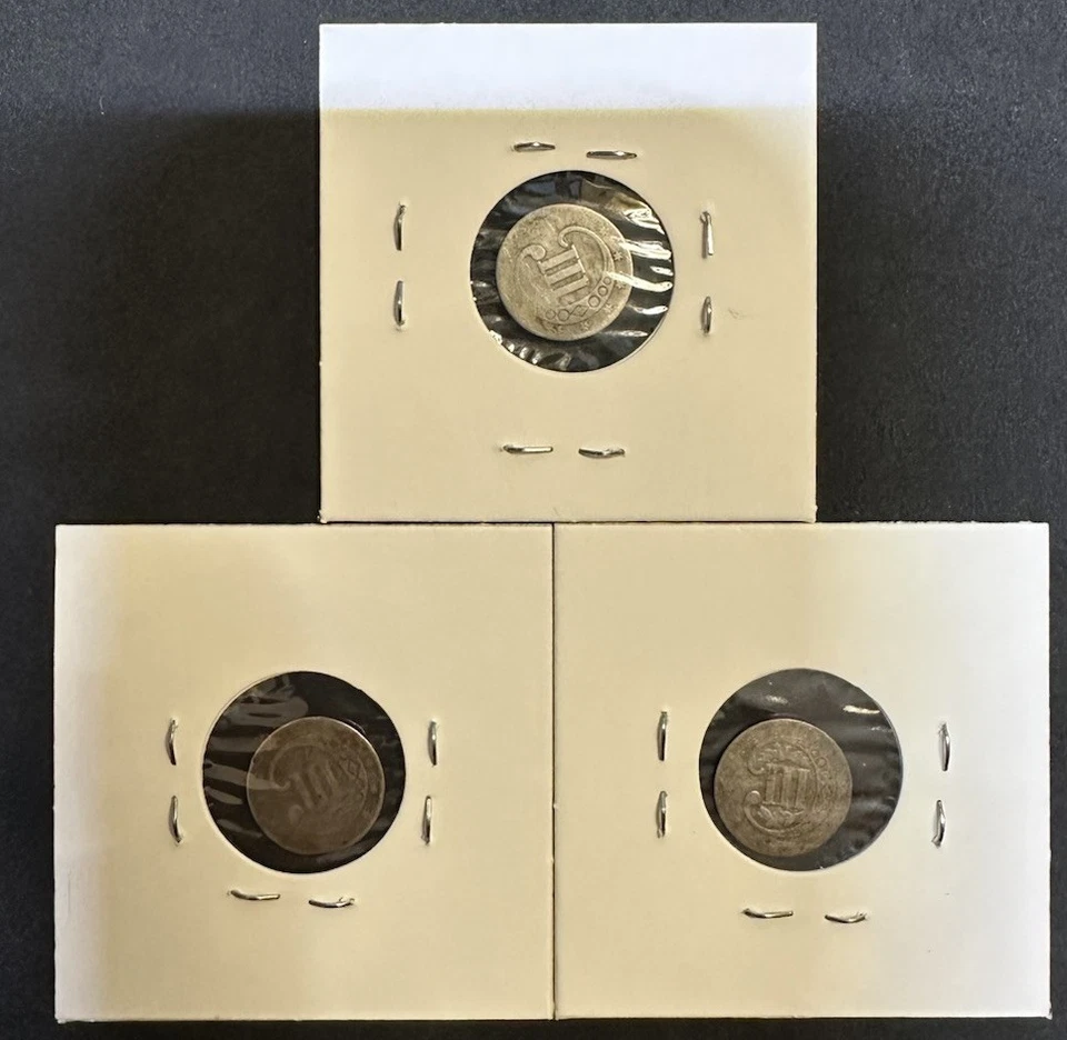 1852 3 Cent Silver Trime AG Plus 2 Extra W/No Dates - Image 2 of 4