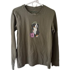 Life is Good Women’s Long Sleeve Medium Green Dog Graphic Coffee Cozy Winter Hat