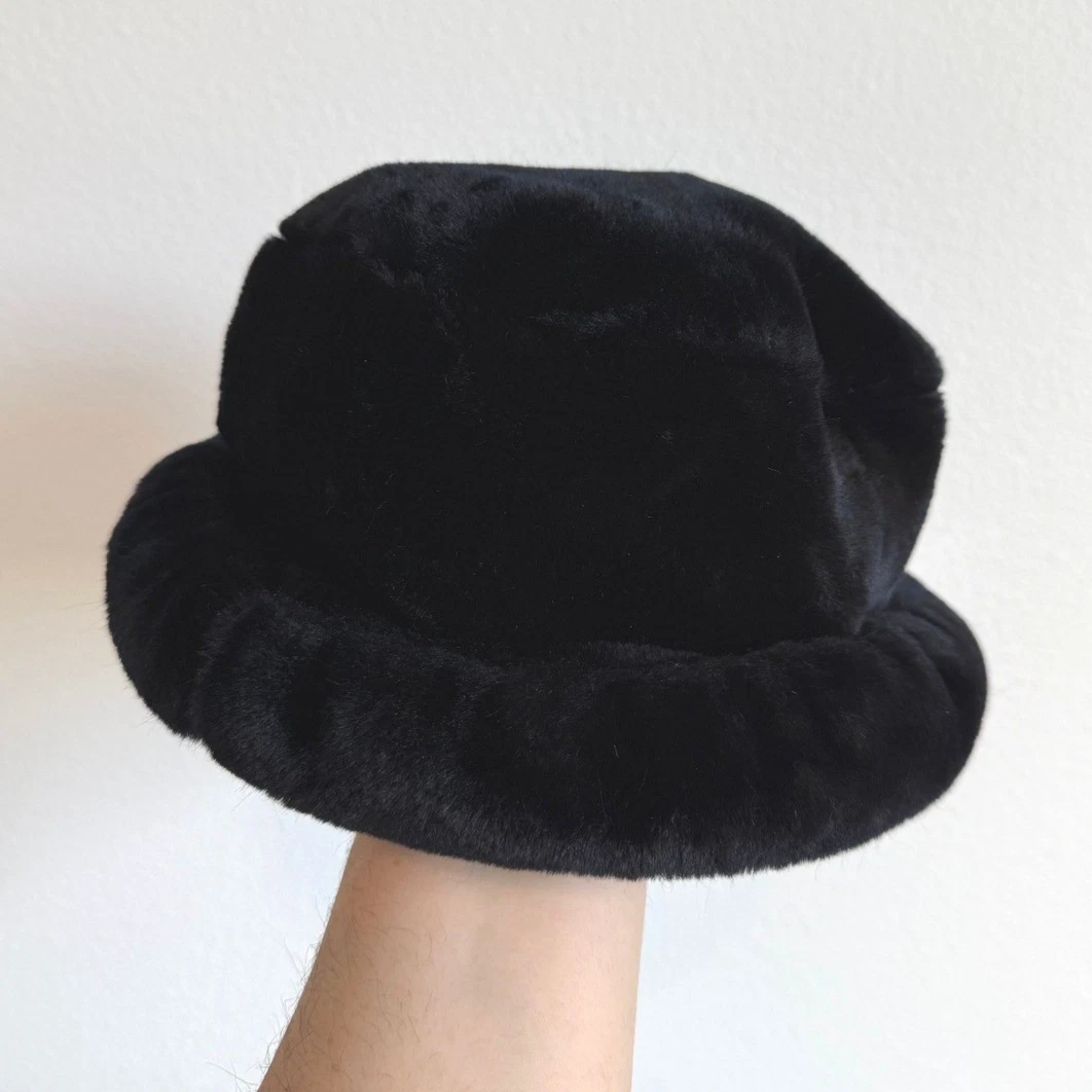 Vintage Womens Bucket Cloche Black Hat Faux Fur Mod Vintage Faux Fur Bucket Hat, Cloche Hat, 1950s-60s Hat  main image 4