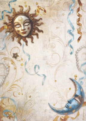 Stamperia A4 Reispapier für Decoupage - ''Maskerade Sonne und Mond'' - Elegant Ce