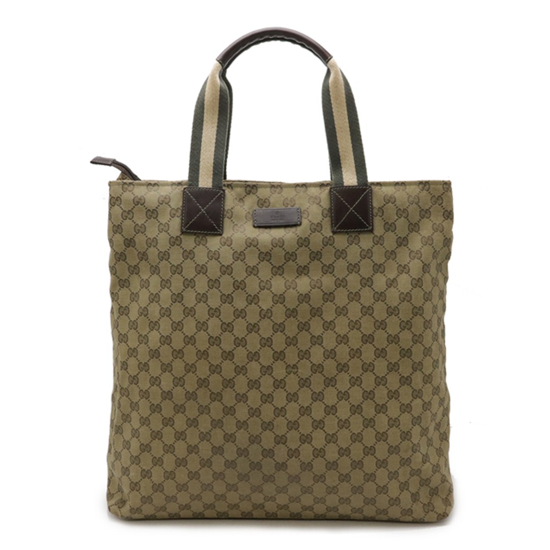 Gucci GG Canvas Sherry Line Tote Bag Light Khaki Leather Used