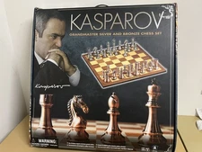 Kasparov Grandmaster Silver and Bronze Chess Set, 4.25" King, 20" Board