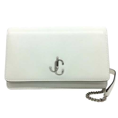 JIMMY CHOO Crossbody Bag Chain Shoulder Bag leather White Wallet 【/-AB】