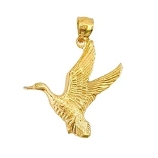 Sterling Silver Yellow Gold Plated Necklace w/ Duck Mallard Pendant Charm