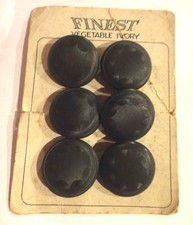vintage antique UNUSED CARD 6 vegetable IVORY BUTTONS embossed deco dark blue