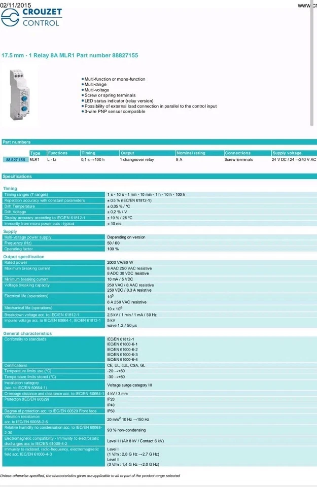 MLR1 Crouzet MULTI FUNCTION TIME RELAY / Timer / Timing Relay 24VDc 24-240V AC  - Image 2 of 4