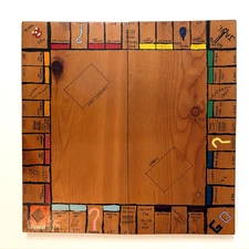 Vintage Handmade Wooden Monopoly Board Folding Cabincore Lodge Primitive 19" Sq