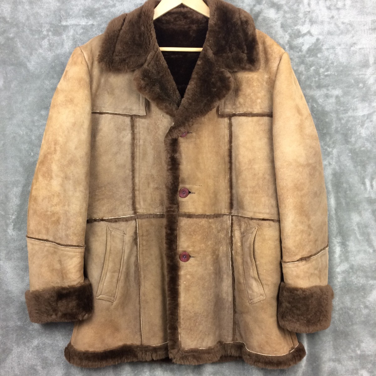 Vintage Sears Shearling Coat Jacket 46 Brown Canada Sheepskin 