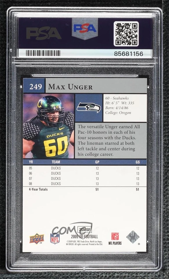 2009 Upper Deck Star Rookie Max Unger #249 PSA 8 Rookie RC - Image 2 of 2