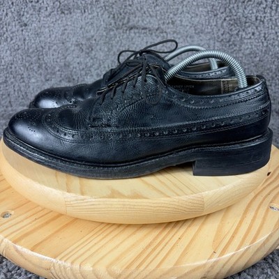 VTG Thom McAn Bootmaster Wingtip Shoes Mens Black Leather