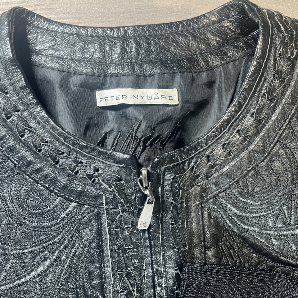 Peter Nygard Mujer Chaqueta Cuero Negro Foto 2 de 4