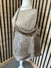 Luxury Italian Suede Leather Brown Croc Large bucket handbag tote shoulder bag