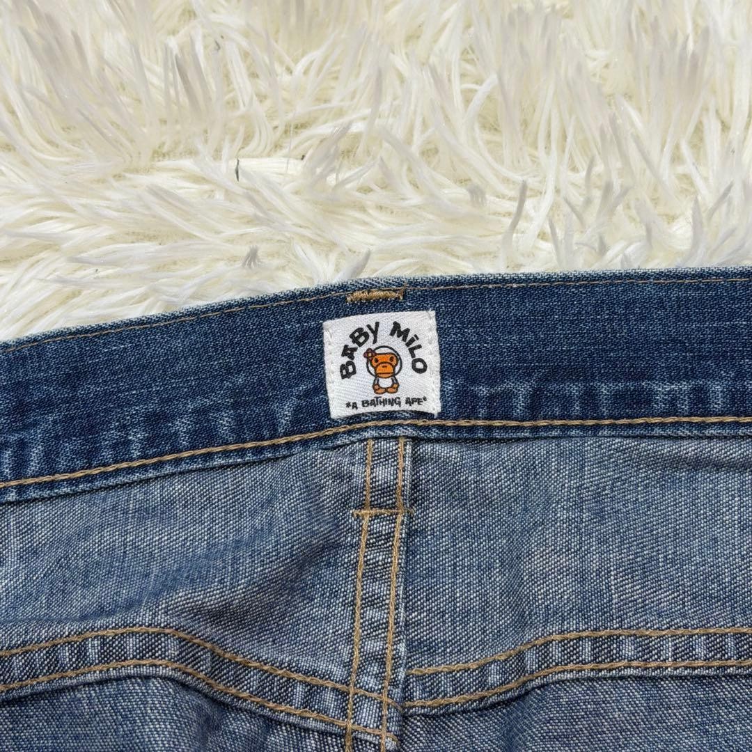 Baby Milo A Bathing Ape Straight Denim Pants Jeans Blue Tall Waist 86cm thumbnail 4
