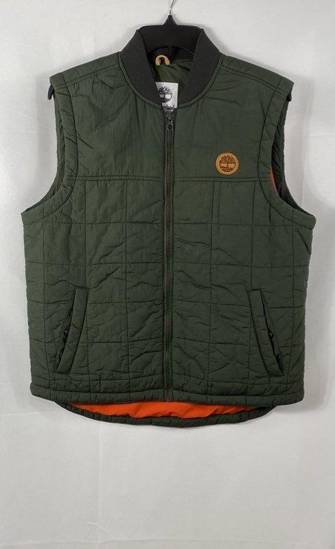 Timberland Men's Green Quilted Water Resistant Full Zip Puffer Vest Size M