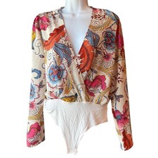 Fashion Nova Floral Bodysuit Long Sleeve Women's Size Large Boho Chic