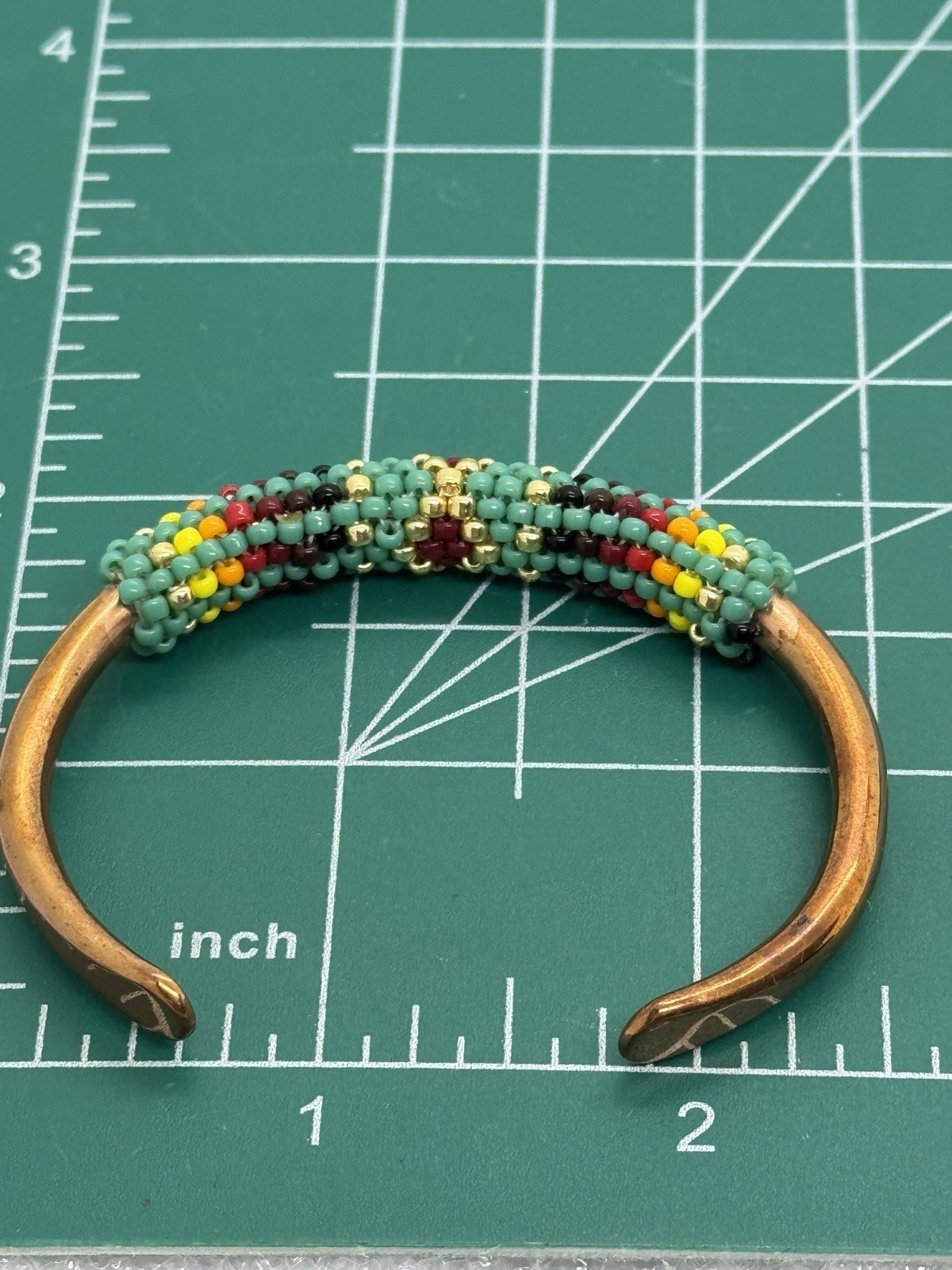 Copper Cuff Bracelet Multi Color Beaded 6" Designer AJW
