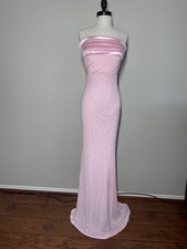 Windsor Taryn Pink Beaded Satin Strapless Bandeau long Gown Formal Dress M