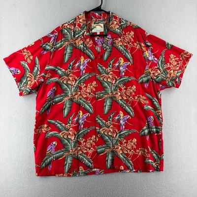 Vintage Paradise Found Shirt Mens XL Red Birds of Paradise Manum PI Rayon