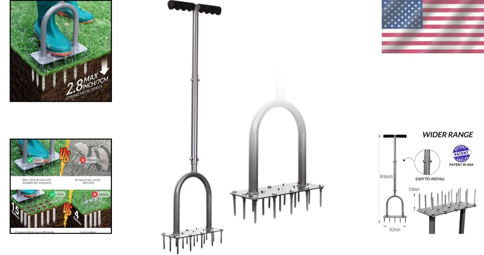 Aireador de césped patentado de 15 clavos para fácil aireación del suelo - resistente y ligero Foto 2 de 4