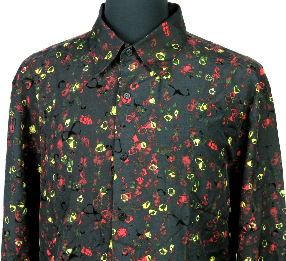 JHANE BARNES Long Sleeved Silk/Cotton Geometric Button Up Shirt Men's Trim XXL - Image 2 of 4