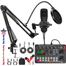 Condenser Microphone Studio Recording Kit Live Podcast Music Mixer Sound Card