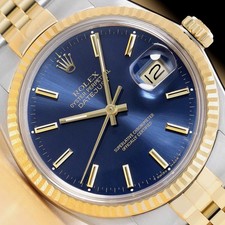 ROLEX MENS DATEJUST 16233 BLUE DIAL 18K YELLOW GOLD STEEL JUBILEE BAND WATCH