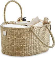 Premium Baby Diaper Caddy Organizer - Artisan-Made Seagrass Basket With Cotto...