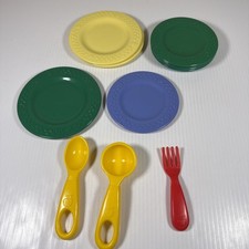 Vtg 97-98 Fisher Price Fun With Food Play Dishes Plates Spoons Apple Design