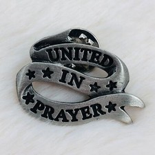 United in Prayer Pewter Christian Religious Patriotic Scroll Lapel Pin